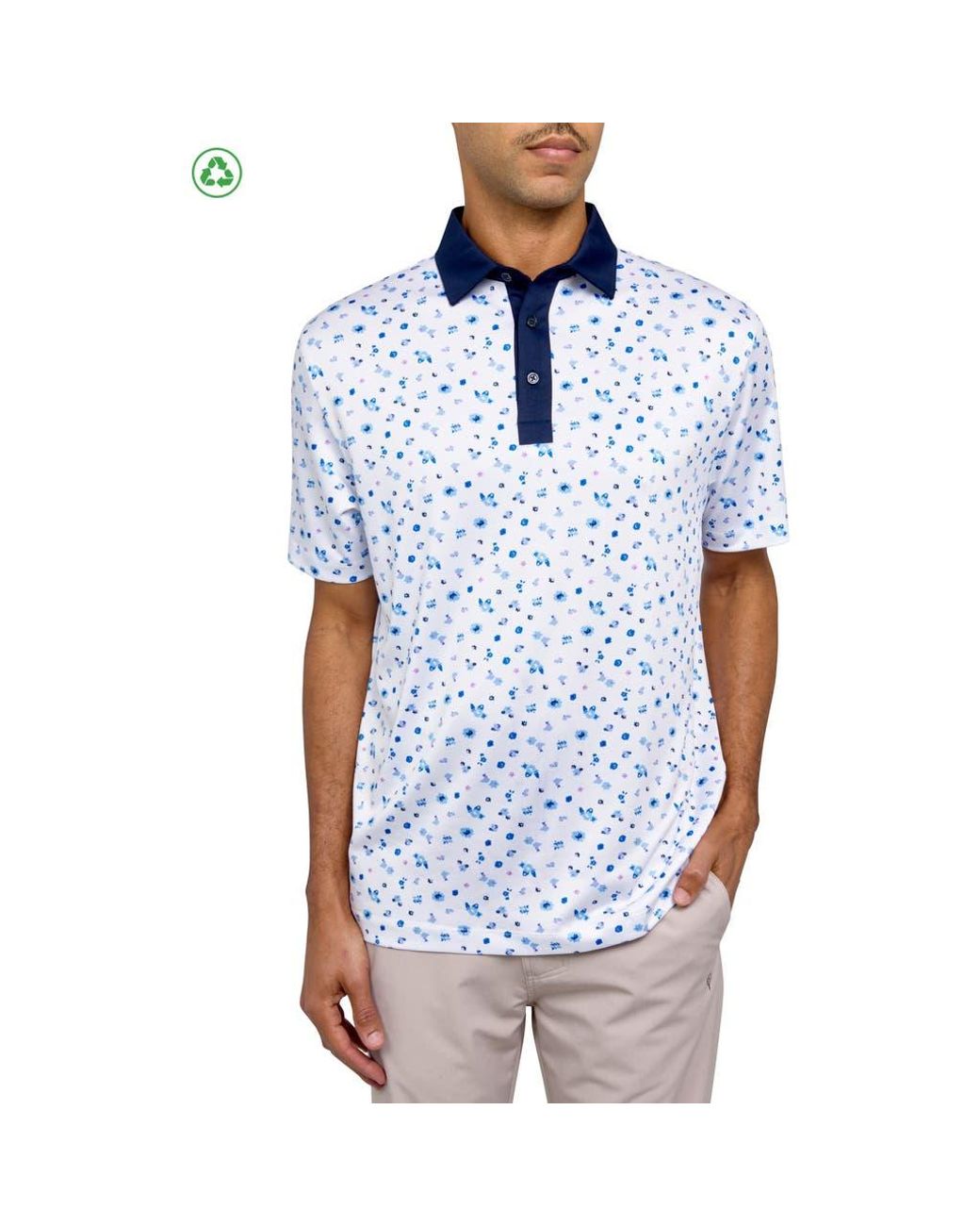 Con.struct Blue Regular Fit Floral Print Recycled Performance Golf Polo for men