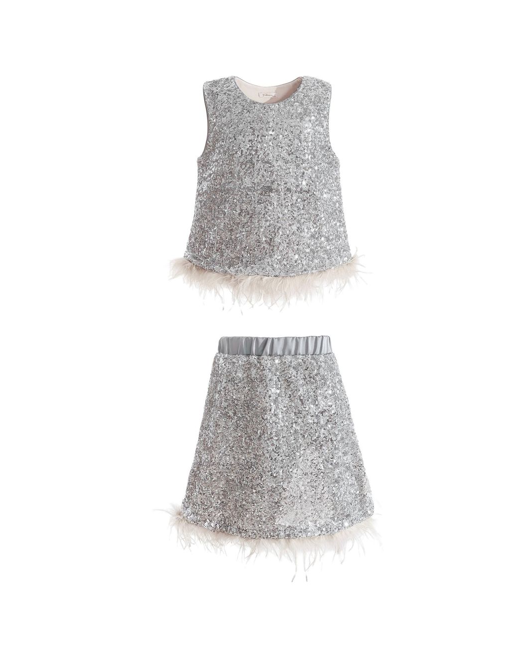 Tulle Gray Sequin Feather-Trim Set