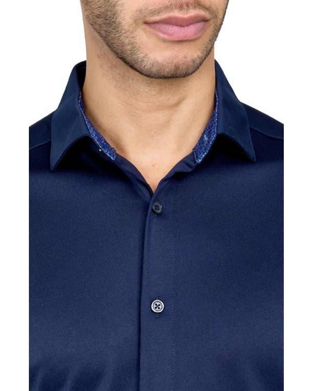 Con.struct Blue Regular Fit Solid Recycled Performance Golf Button-Down Shirt for men