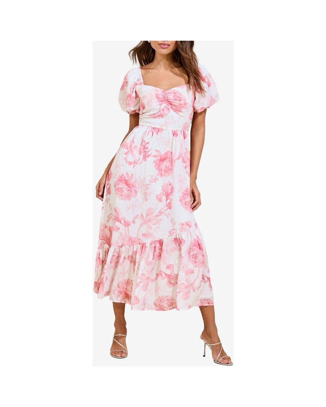bodycon oriental dress Floral Print Sweetheart Neck Puff Sleeve Midi Bodycon Dress – SNAZZYHUNT