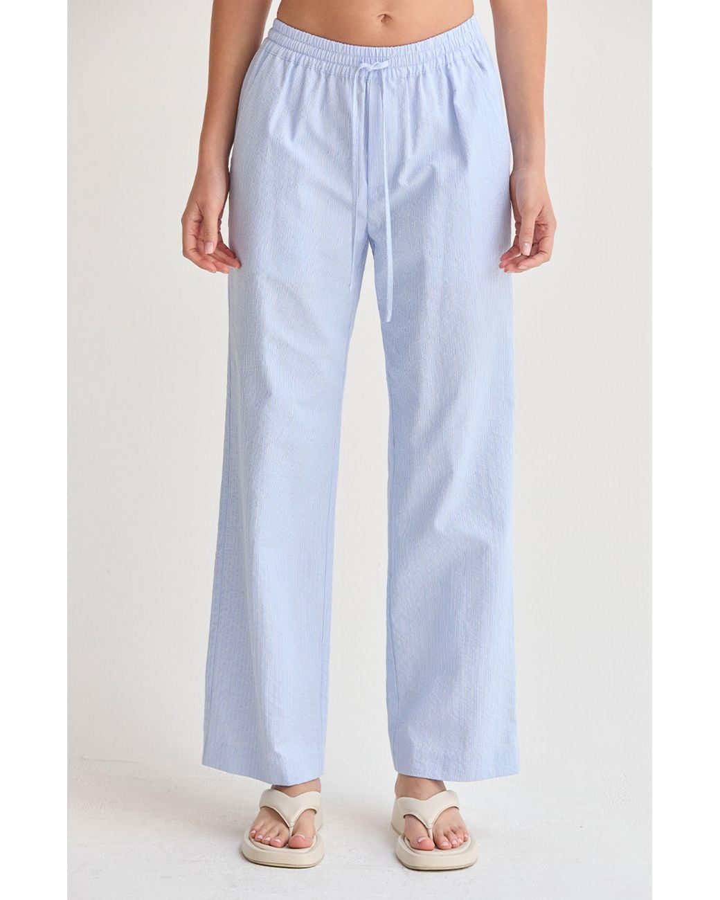 Crescent Blue Textured Striped Drawstring Pants