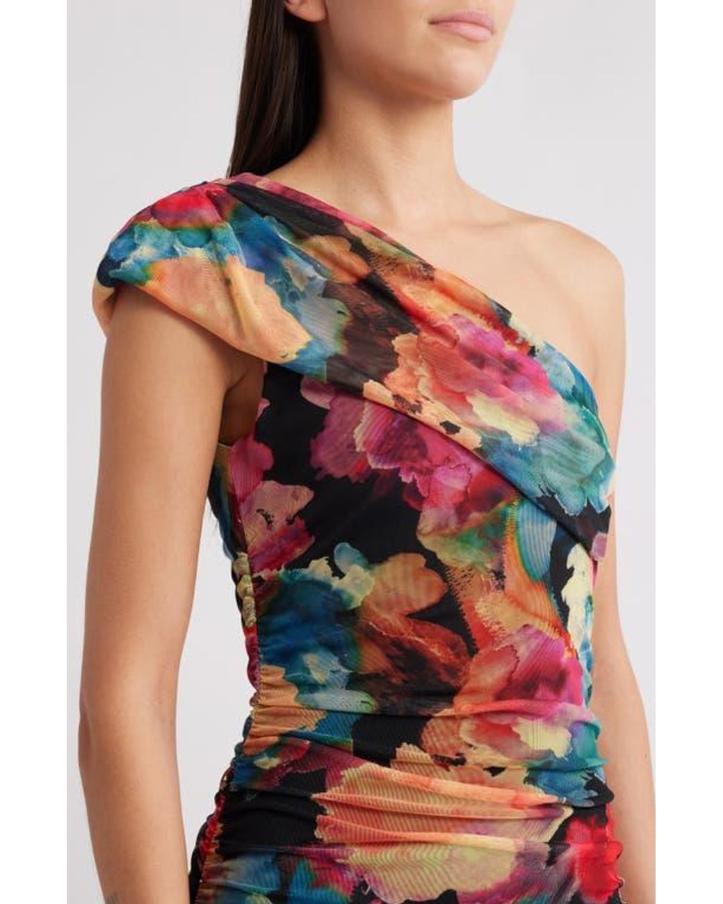 rosario ruched one-shoulder maxi dress Black Halo Rosario Ruched One-Shoulder Maxi Dress in Black