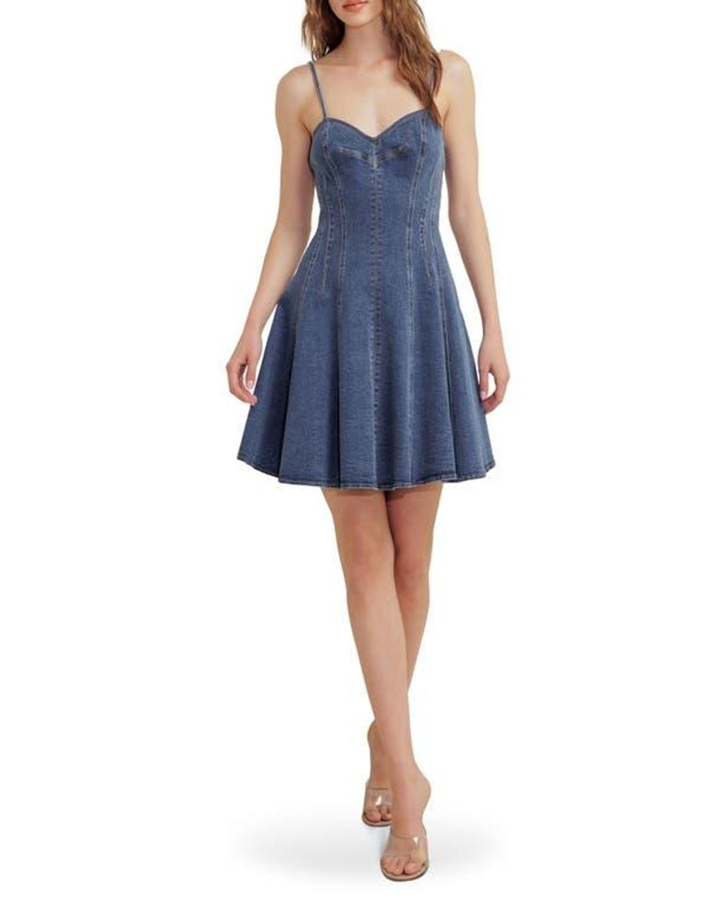 FREEMARKET Seamed Denim Fit & Flare Minidress in Blue | Lyst
