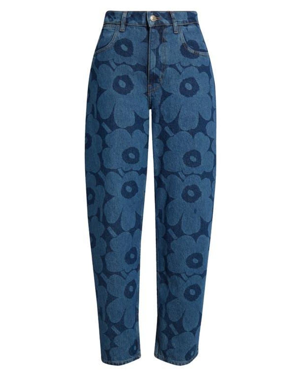 Marimekko Unikko Crop Cotton Stretch Twill Jeans in Blue | Lyst