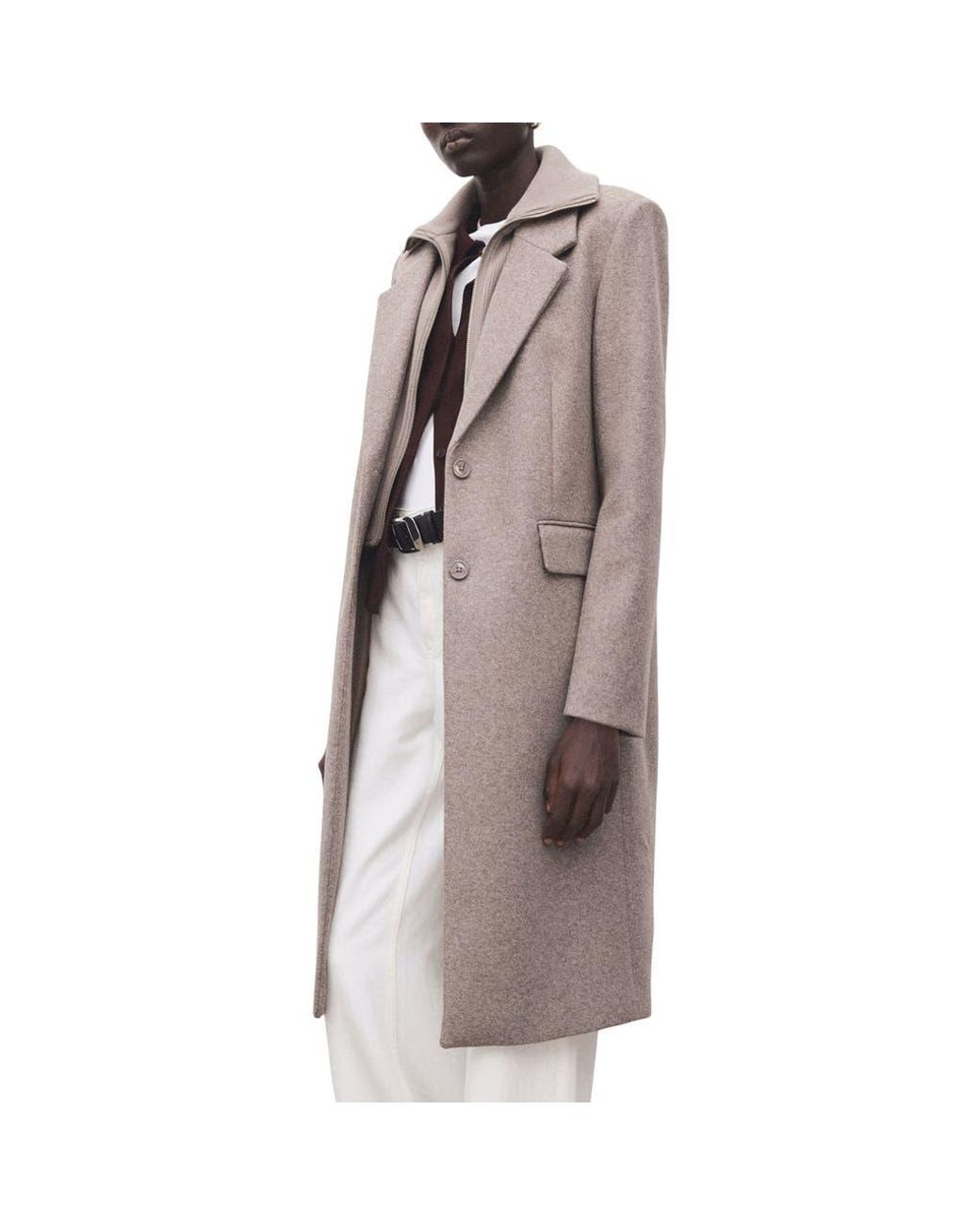 Mango Brown Notch Collar Coat With Removable Bib Insert