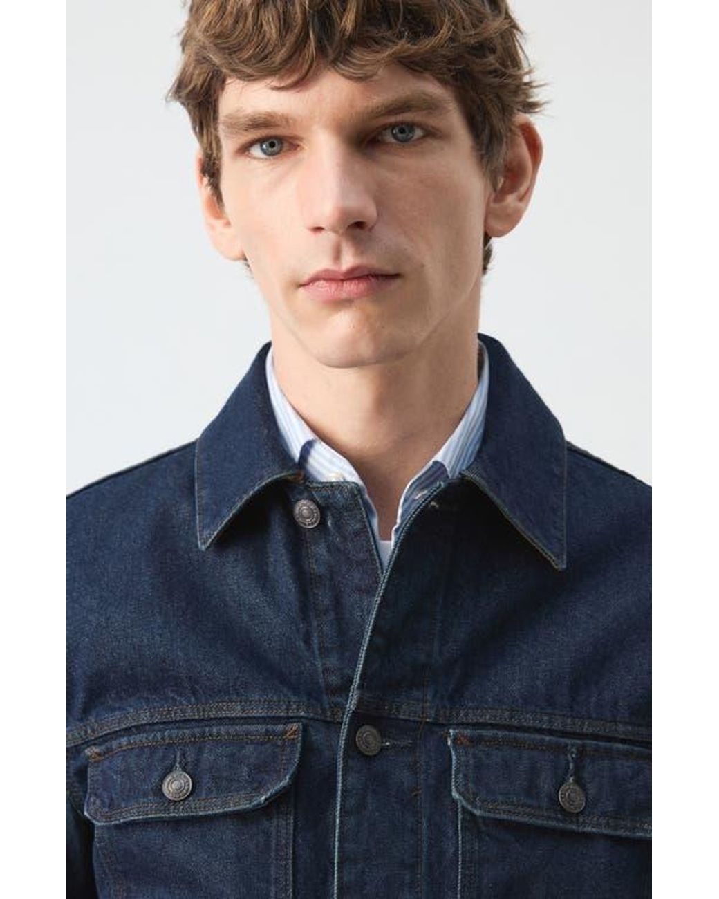 Mango Blue Cotton Denim Jacket for men