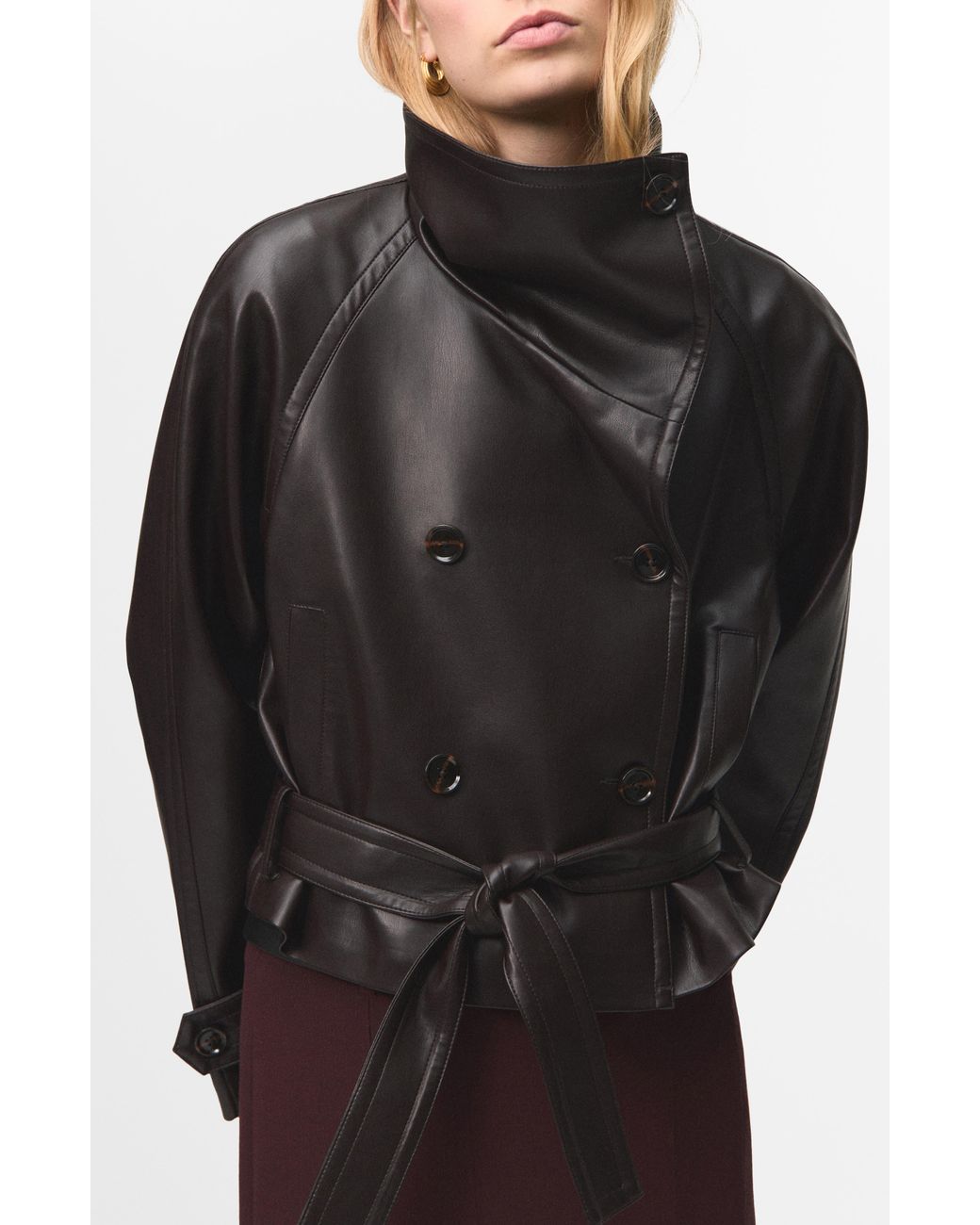 Mango Black Faux Leather Maxi Jacket