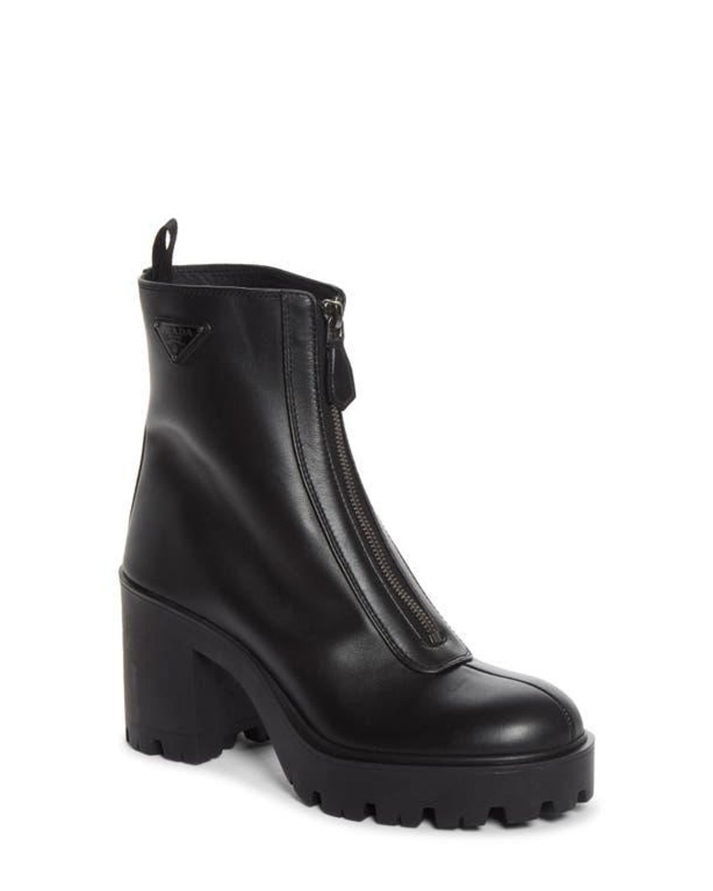 Prada Black Lug Sole Zip Bootie