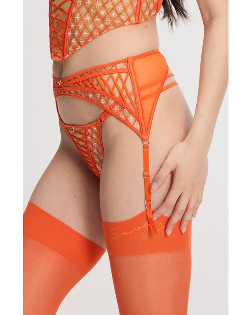 orange garter belt Savage x Fenty Lil' Tied Up Garter Belt in Orange