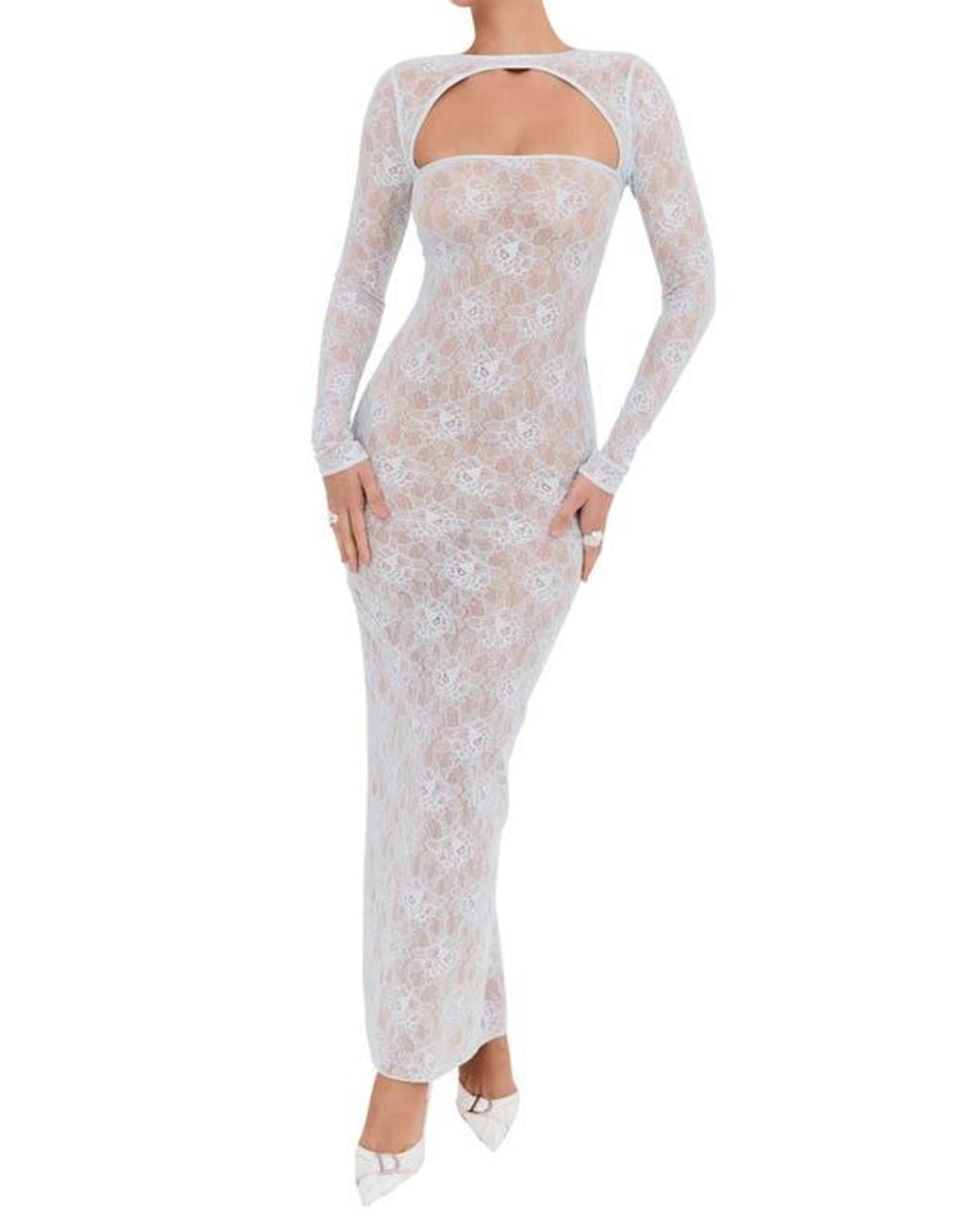 Mistress Rocks Cutout Open Back Long Sleeve Floral Lace Maxi Dress in Blue  | Lyst