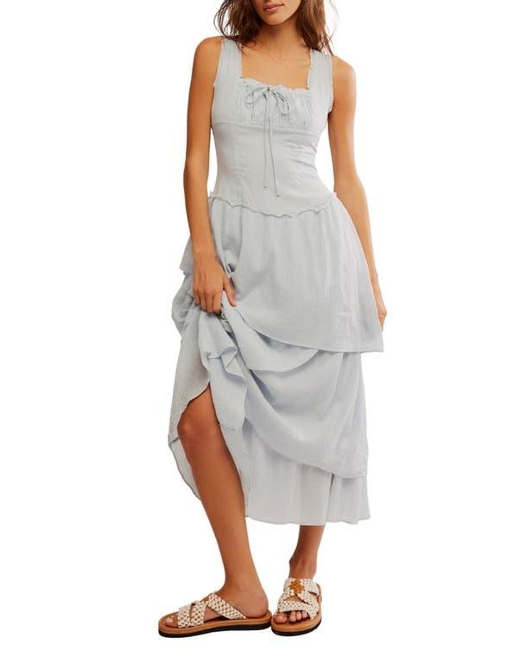 ladies white dress Off White Short Sleeves Empire Dress with Pearl Detailing for Women main image 0