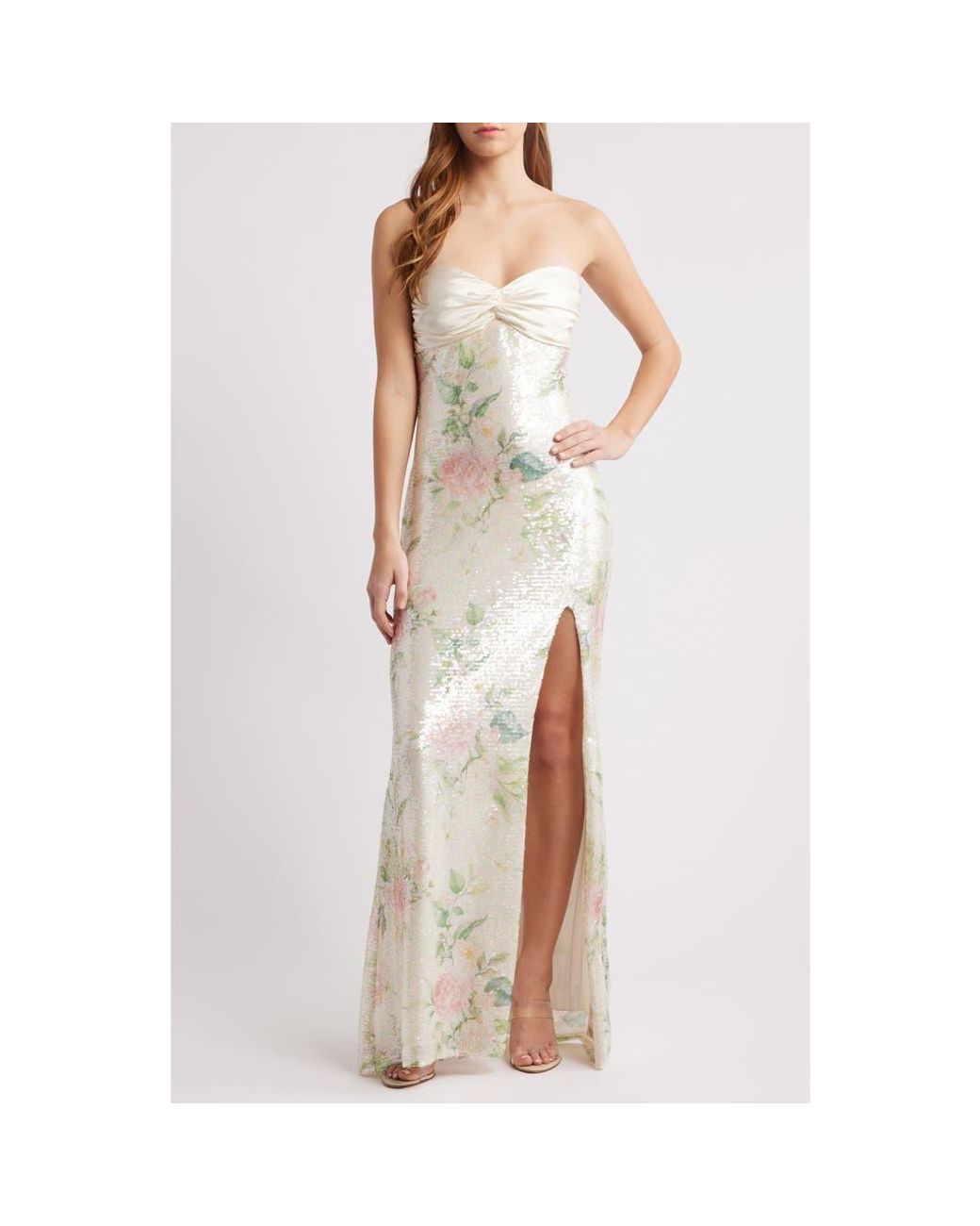City Studios Strapless Sequin Dress in Natural | Lyst City Studios Strapless Sequin Dress in Natural | Lyst