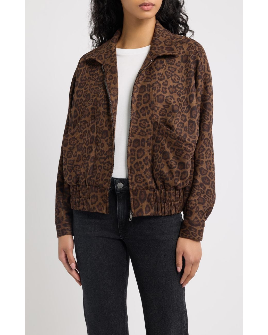 d.RA Brown Paulina Leopard Print Bomber Jacket