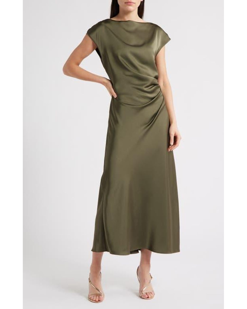 Sam Edelman Gathered Satin Dress in Green | Lyst Sam Edelman Gathered Satin Dress in Green | Lyst