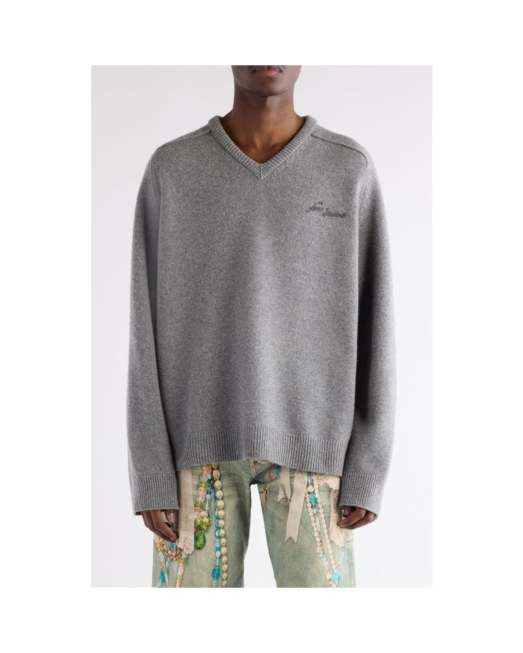 Acne Studios Kaybe Richard Yak Hair & Wool V-Neck Sweater in Gray