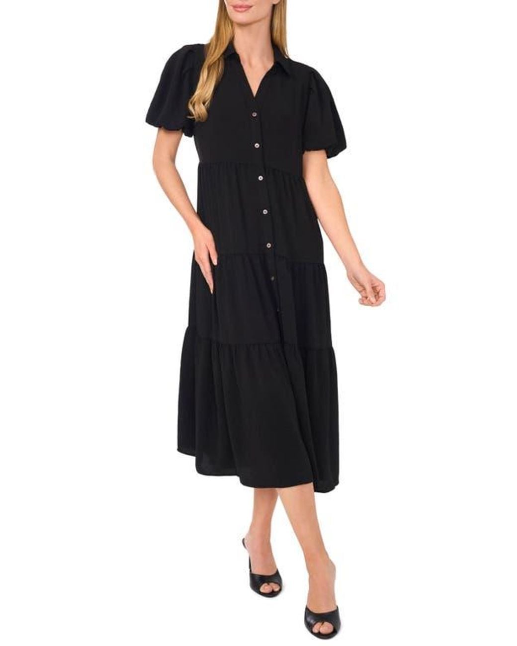 knee length dresses for ladies Double Gauze Tiered Cotton Midi Shirt Dress – Shoptiques main image 0