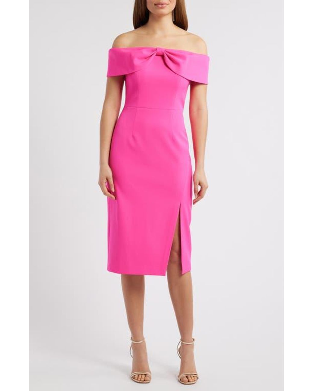 Eliza J Bow Off The Shoulder Midi Dress in Pink | Lyst