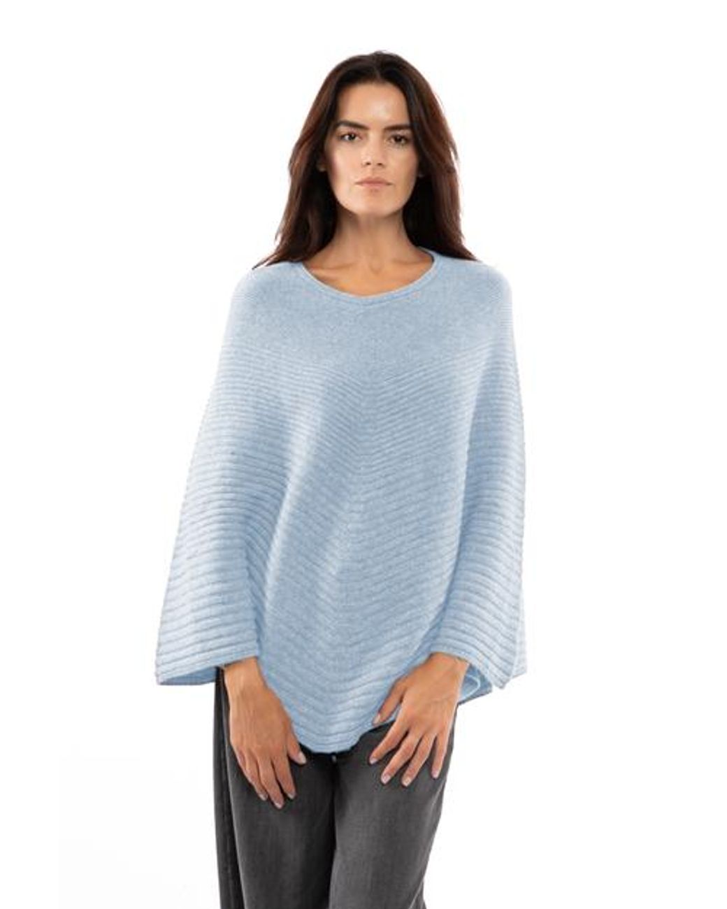 Monticelli Cashmere Pure Cashmere Ribbed Knit Poncho in Blue | Lyst