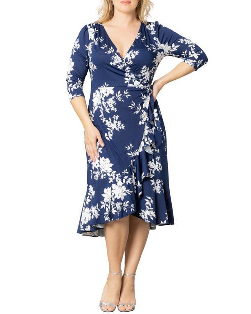 Kiyonna Blue Flirty Flounce Wrap Dress