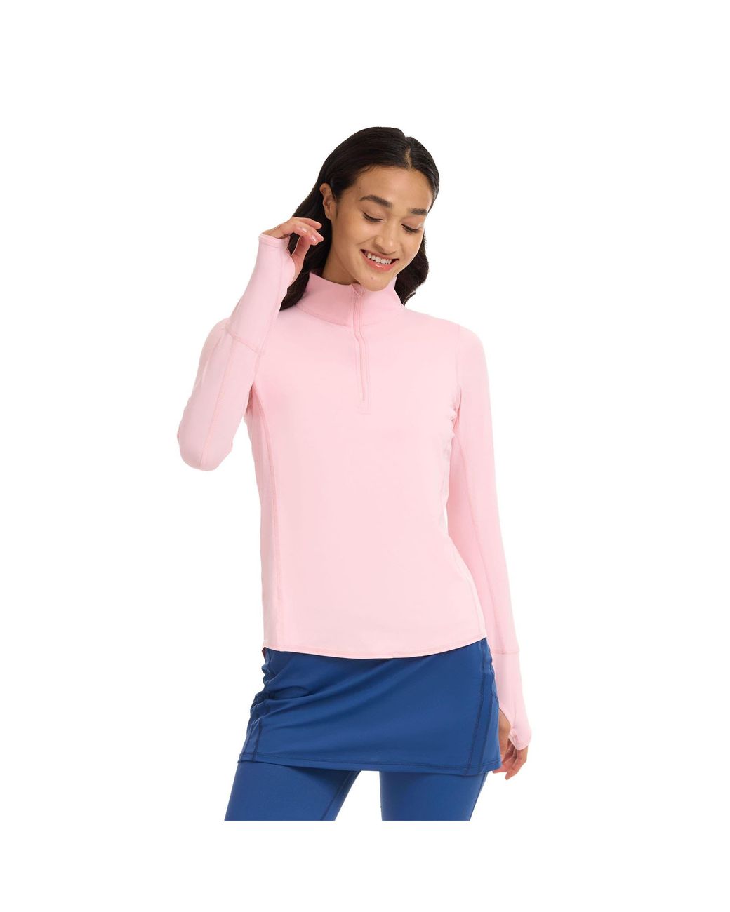 BloqUV Pink Long Sleeve Sun And Uv Protection Relaxed Mock Zip Top for men