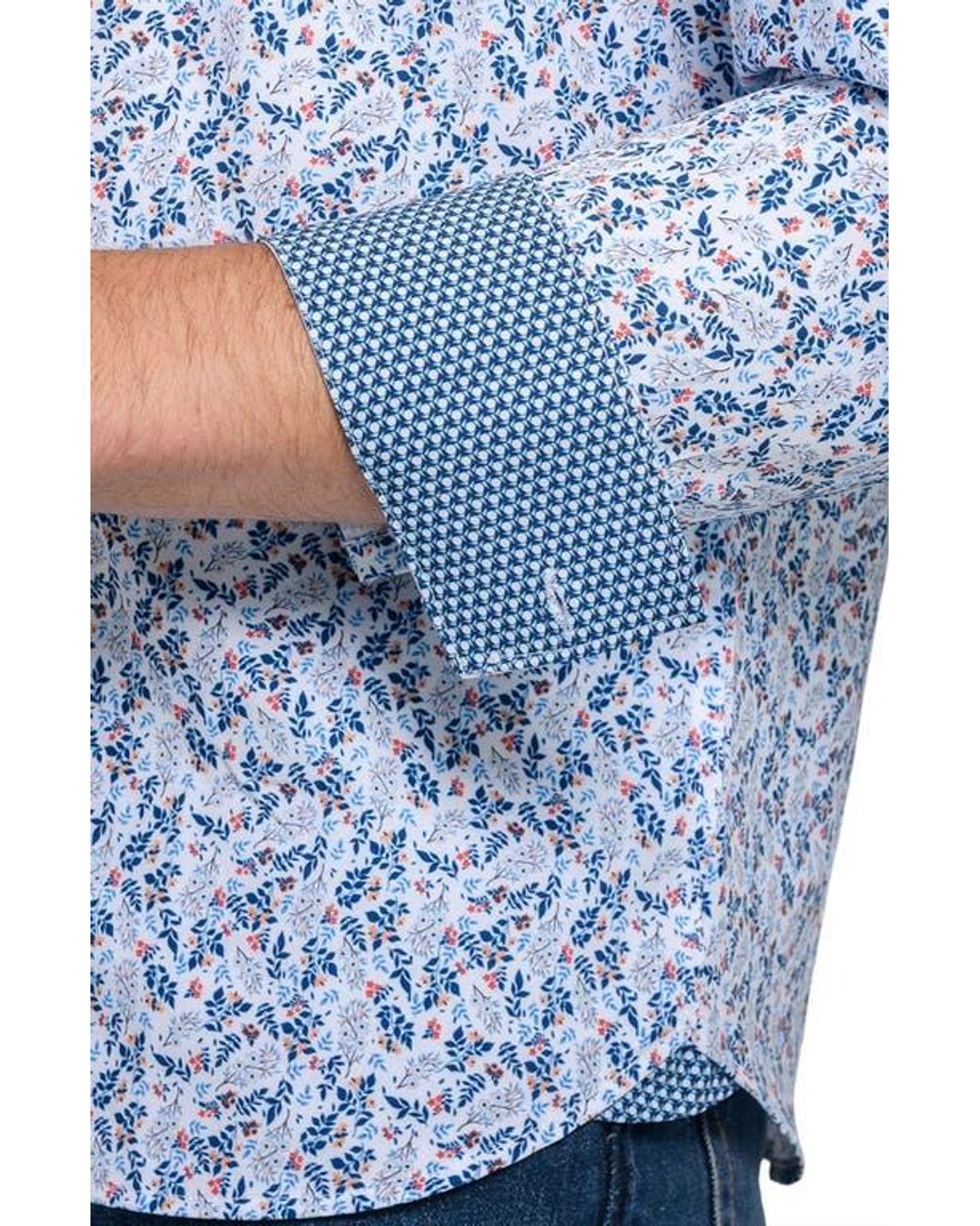 Con.struct Blue Fall Floral Woven Long Sleeve Basic for men