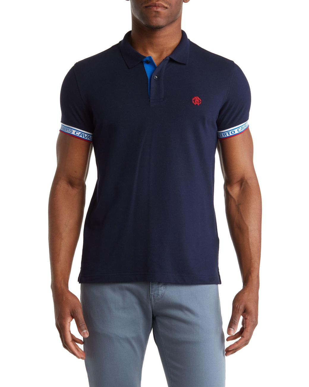 Roberto Cavalli Embroidered Crest Logo Cotton Polo in Blue for Men | Lyst