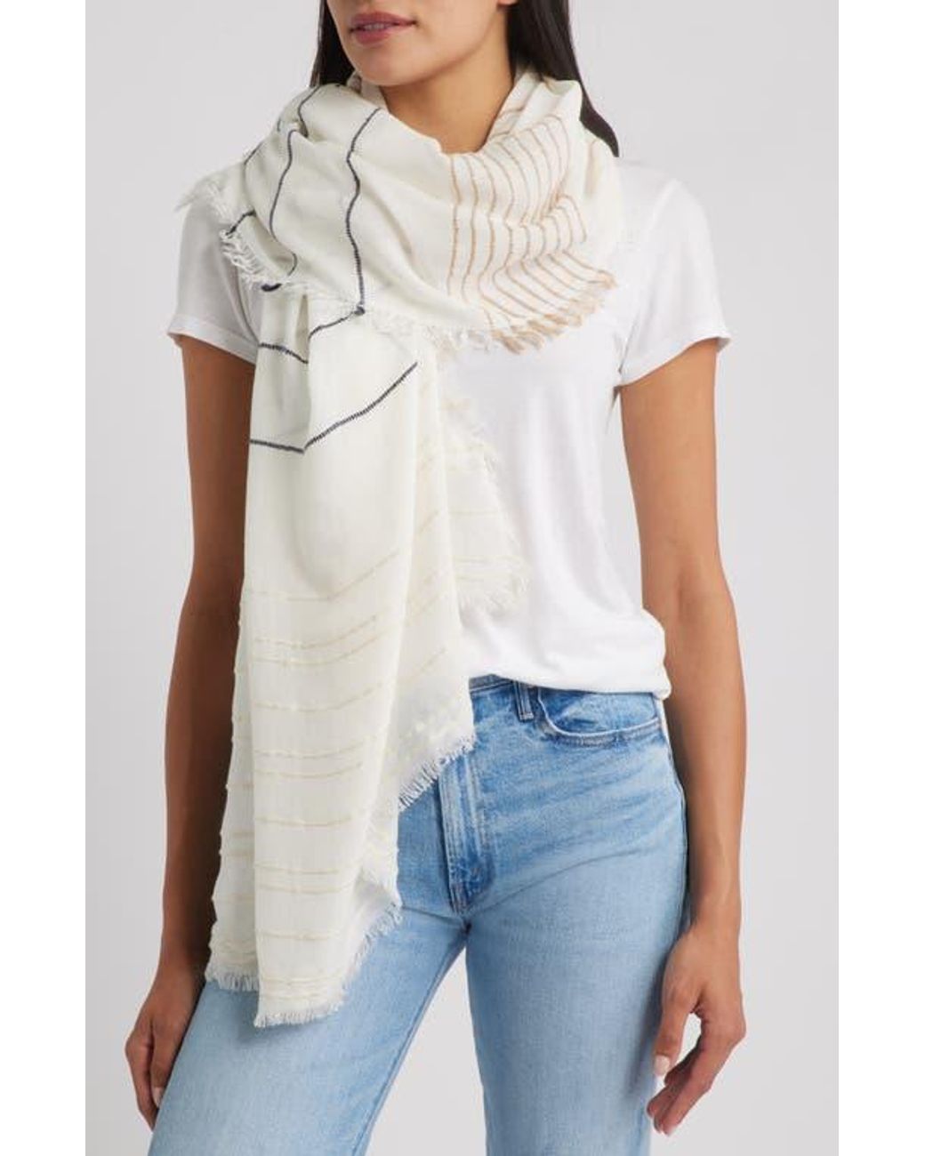 Tasha White Striped Long Scarf