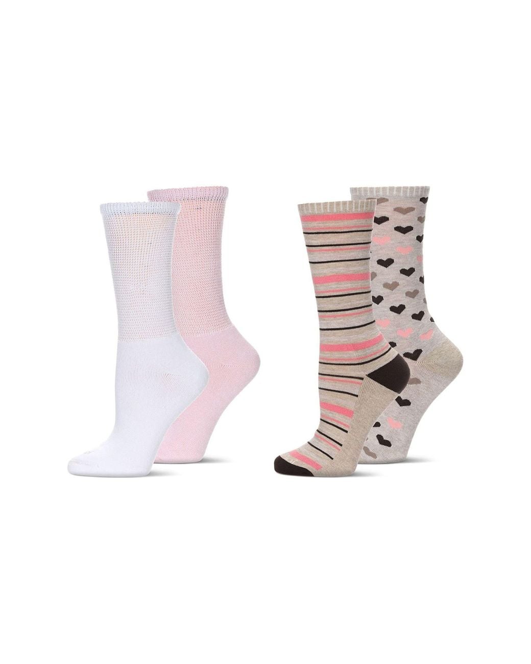Memoi Pink Assorted 4-Pack Diabetic Crew Socks