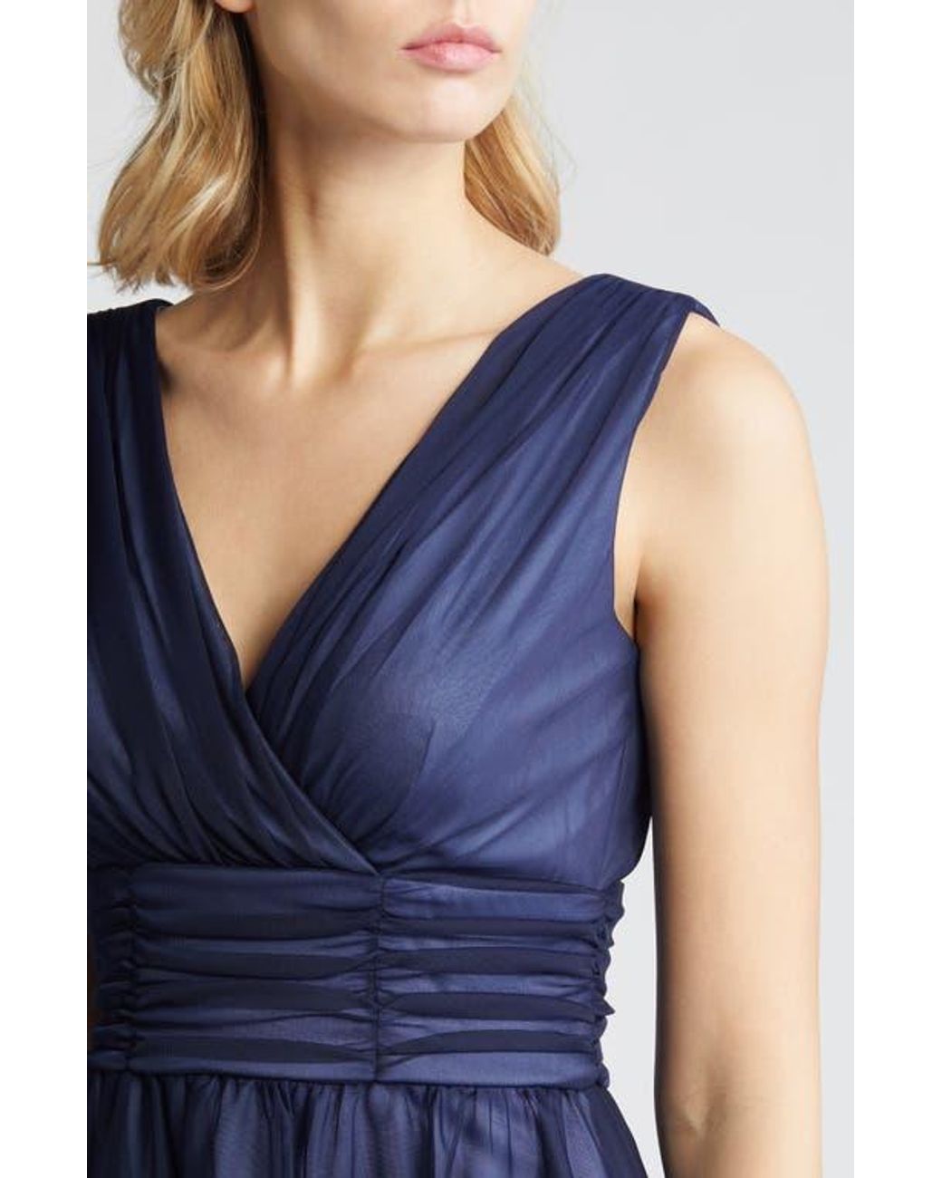 Connected Apparel Blue Chiffon Overlay Fit & Flare Dress