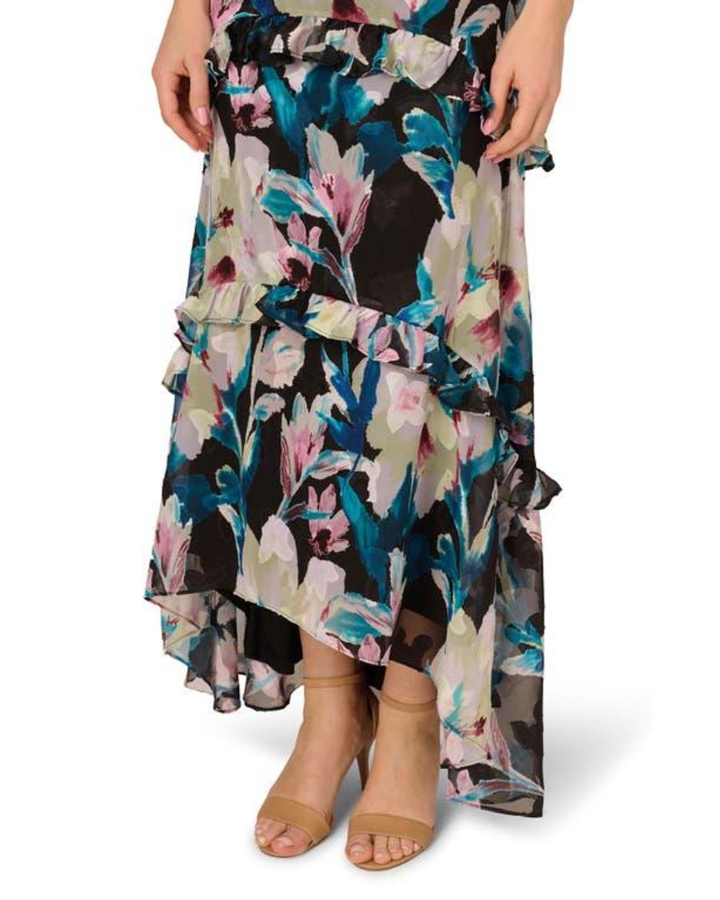 Adrianna Papell Floral Ruffle Chiffon Evening Gown | Lyst Adrianna Papell Floral Ruffle Chiffon Evening Gown | Lyst