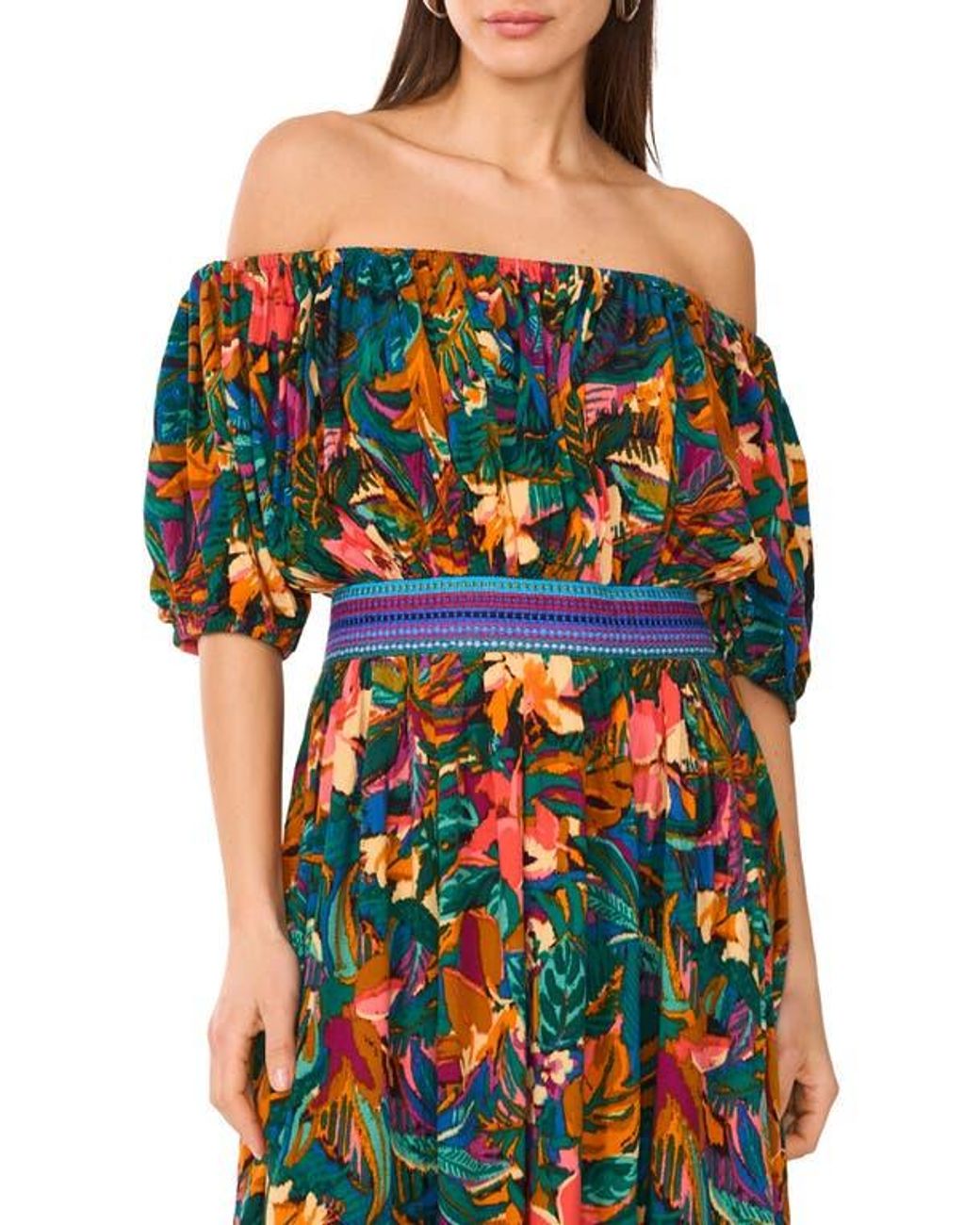 Vince Camuto Off The Shoulder Handkerchief Hem Dress in Green | Lyst