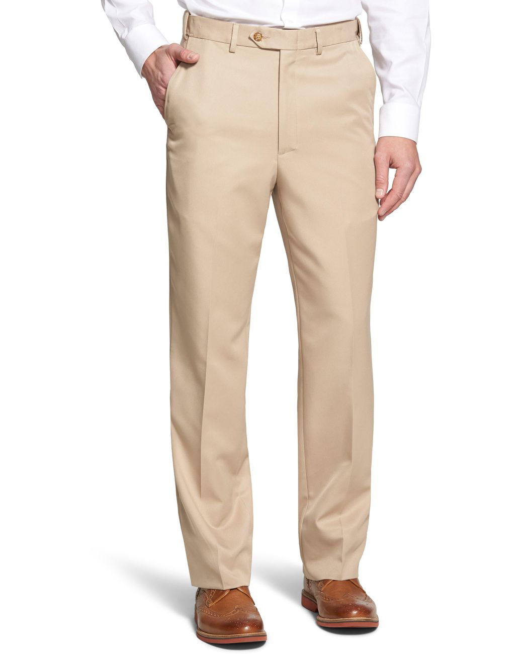 Berle Natural Self Sizer Waist Flat Front Classic Fit Microfiber Trousers for men