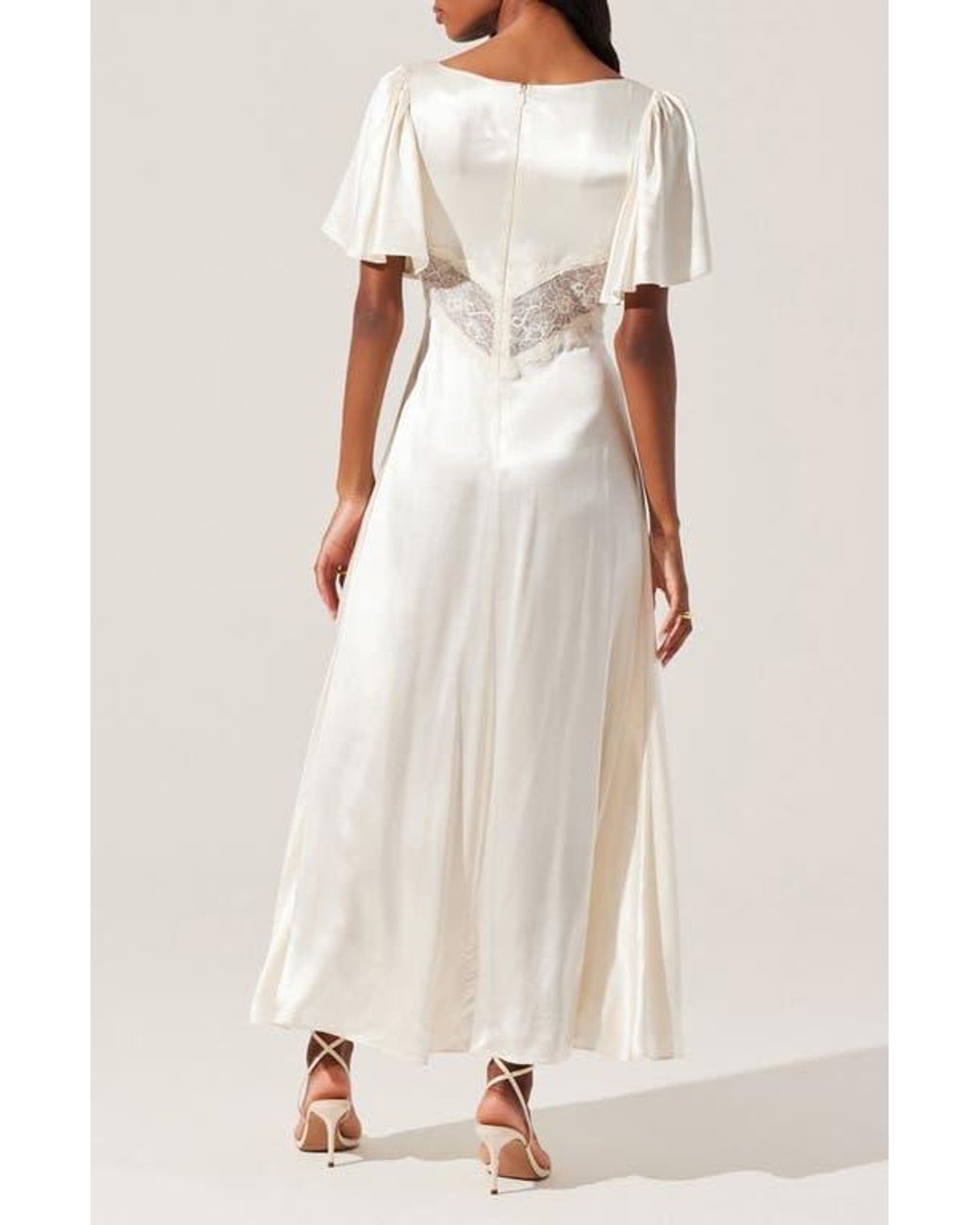 Astr Aurelia Flutter Sleeve Lace & Satin Dress in Natural | Lyst
