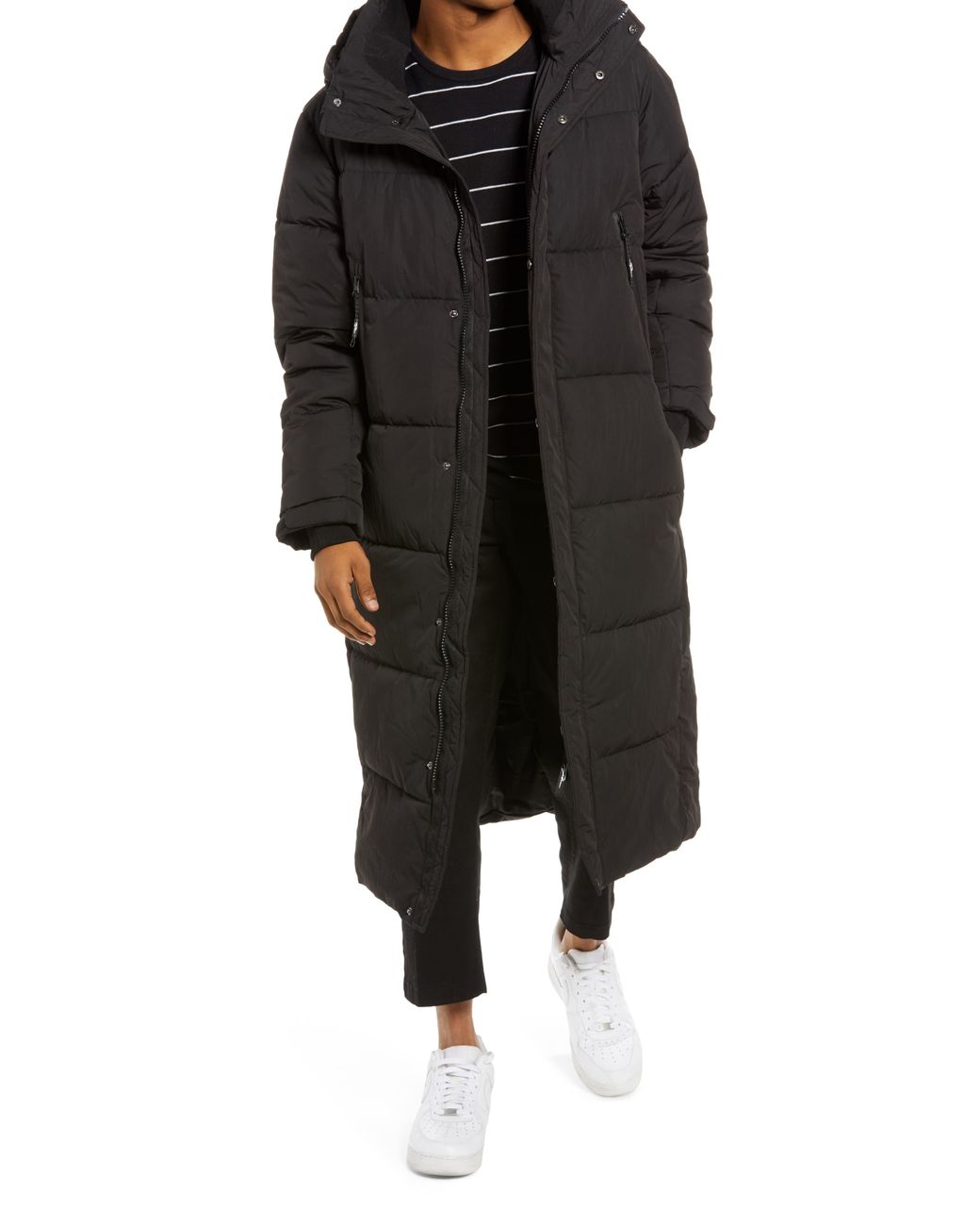 TOPMAN Men's Extra Long Hooded Puffer Jacket in Black for Men | Lyst