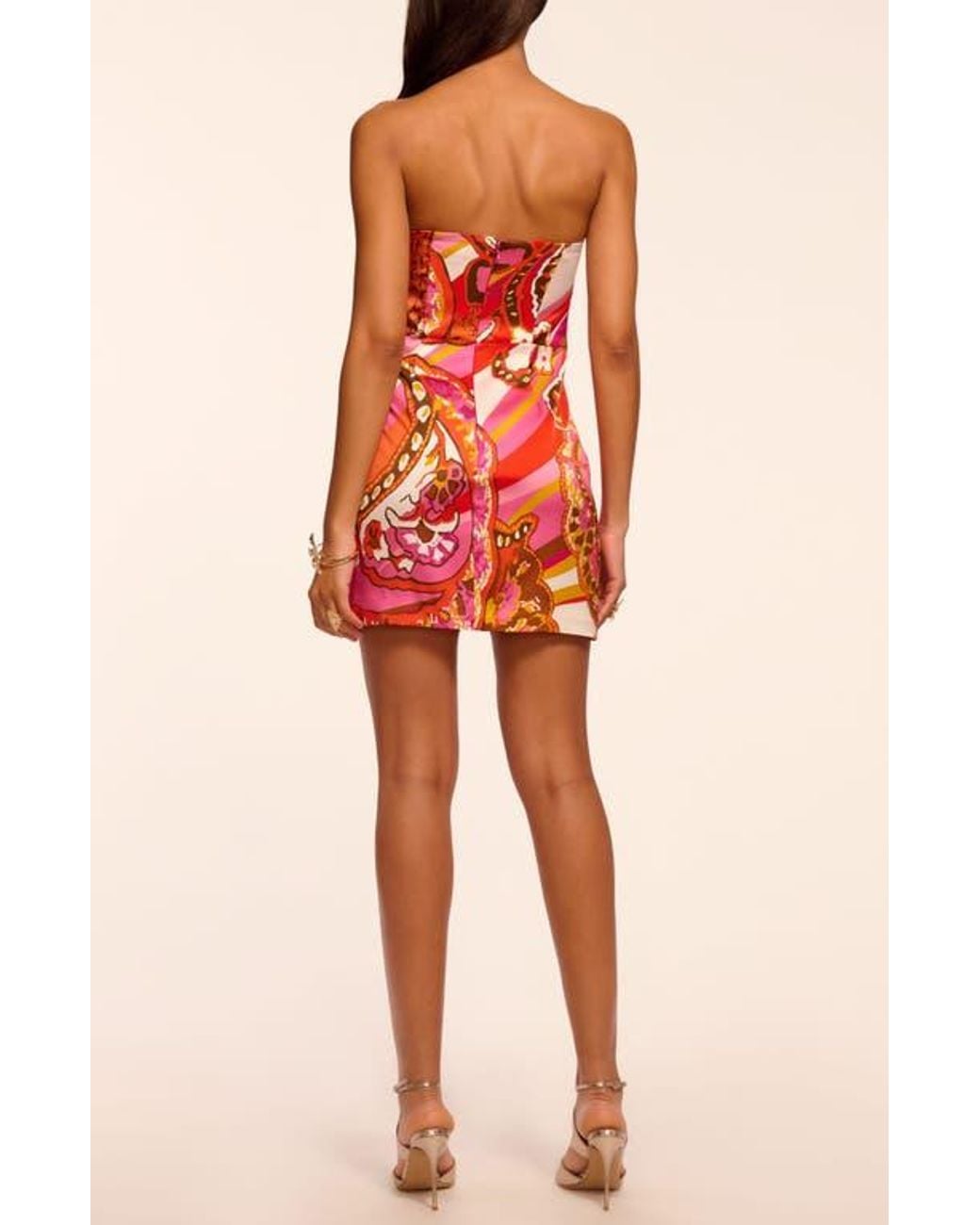Ramy Brook Orange Orion Print Strapless Stretch Silk Minidress