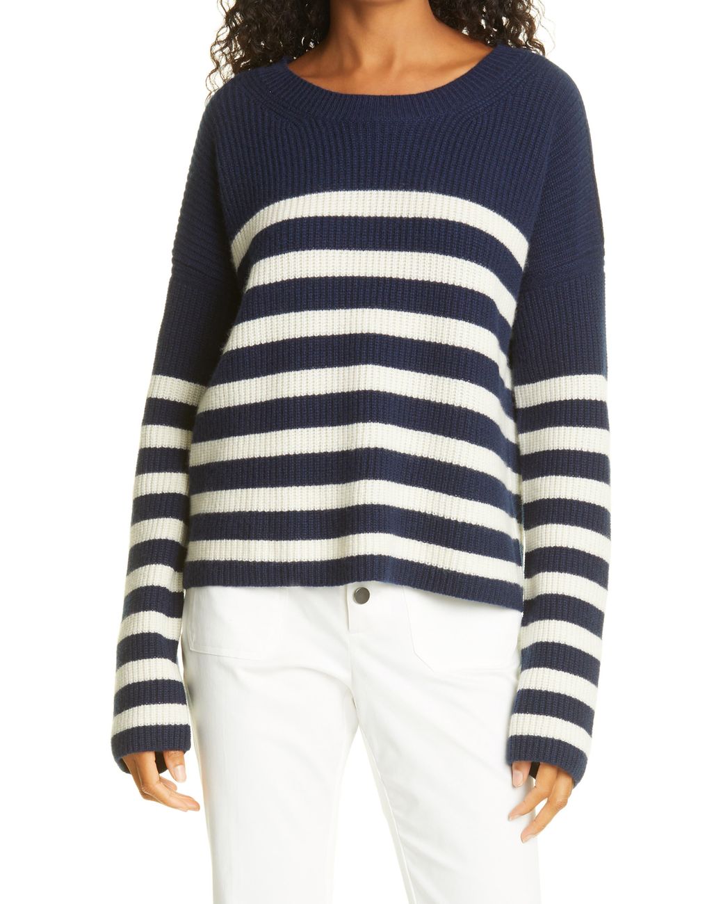 la ligne stripe half zip merino wool sweater