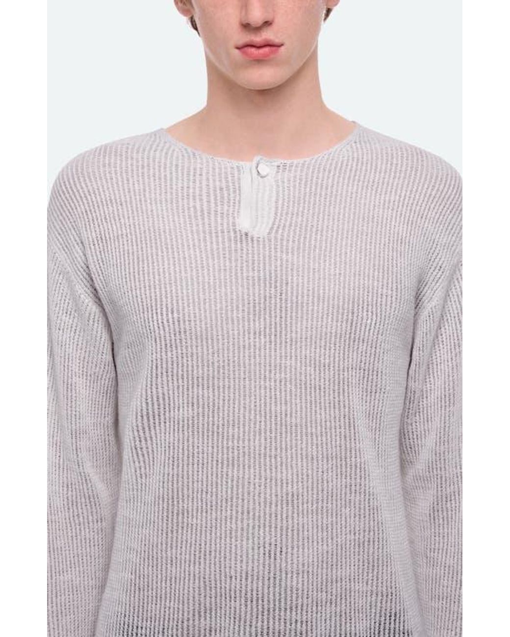 Helmut Lang Gray Texture Henley Sweater for men