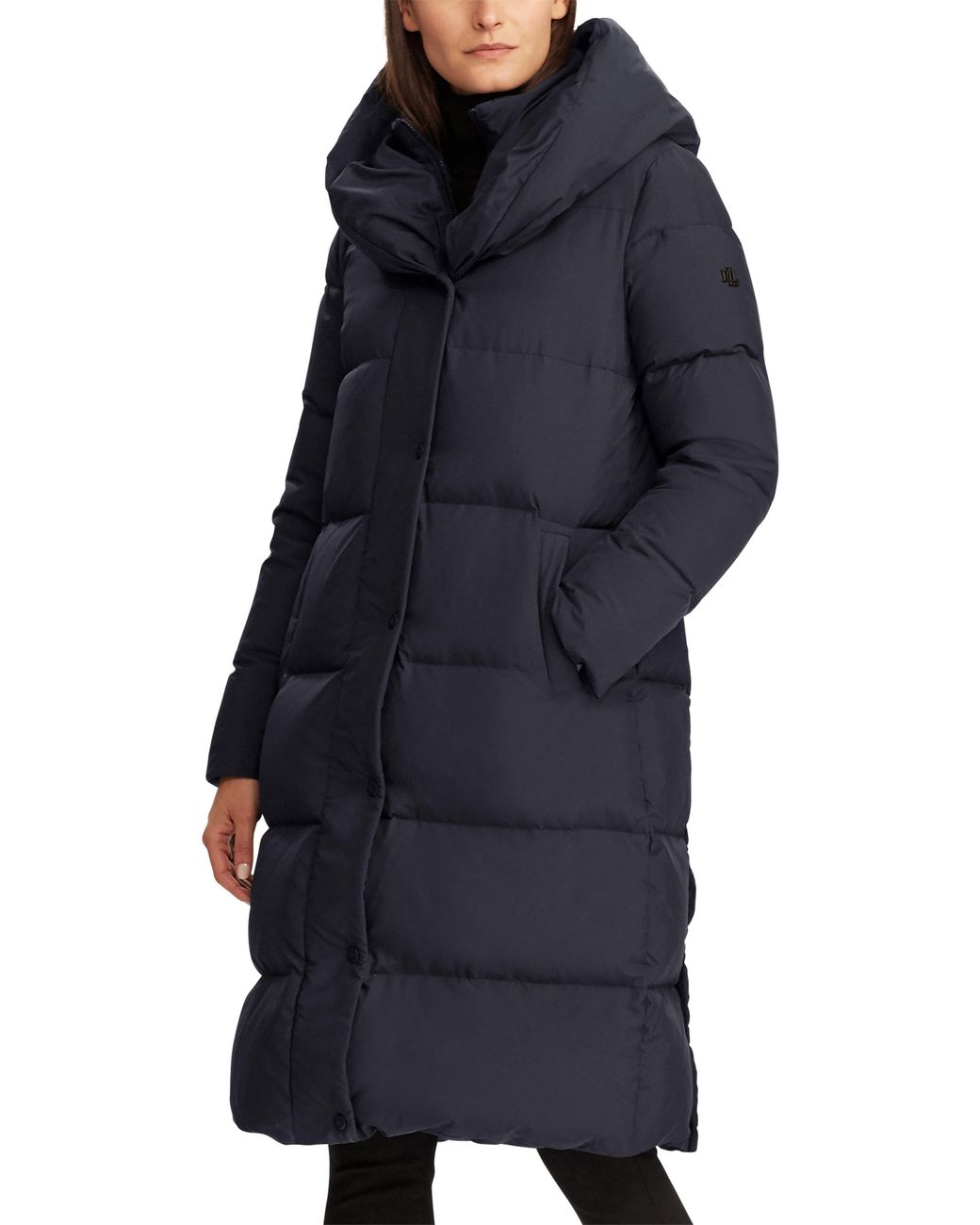 Lauren by Ralph Lauren Pillow Collar Hooded Down & Feather Puffer Coat in Blue Lyst