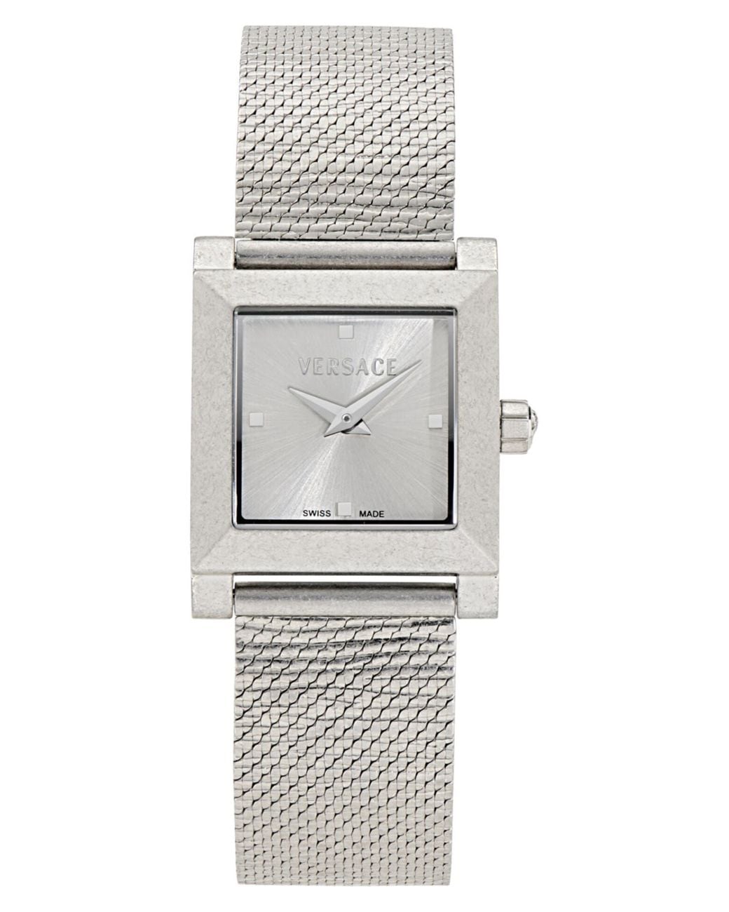 Versace Gray Mosaic Square Mesh Strap Watch, 22Mm
