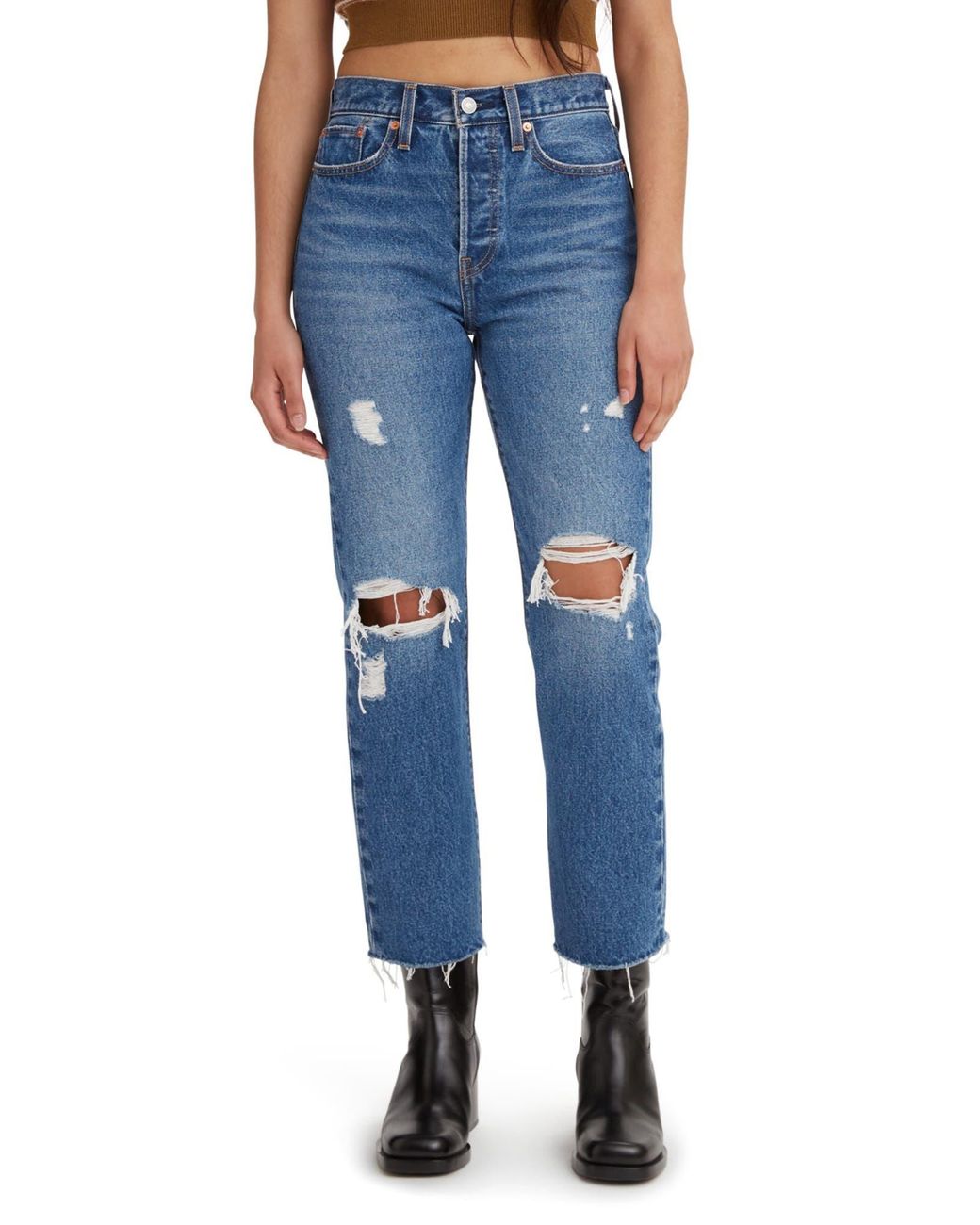 Wedgie high waist ripped crop straight leg jeans sale