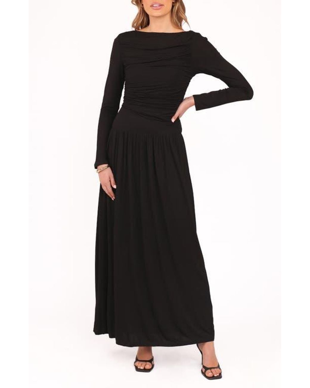 Petal & Pup Shirley Cutout Back Long Sleeve Maxi Dress in Black | Lyst