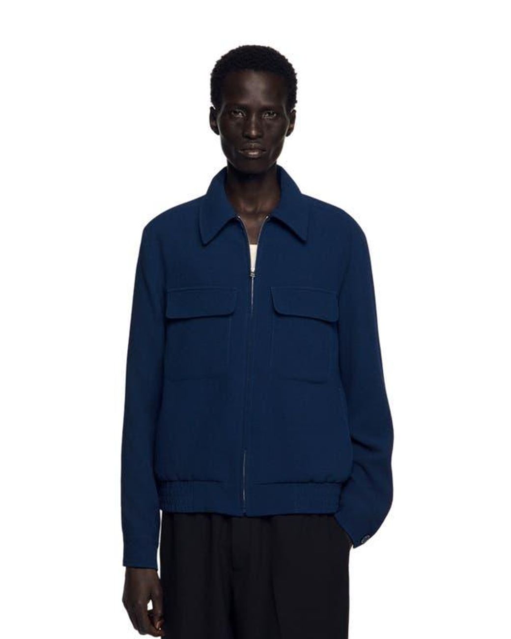 Sandro Blue Textured Zip-Up Jacket for men