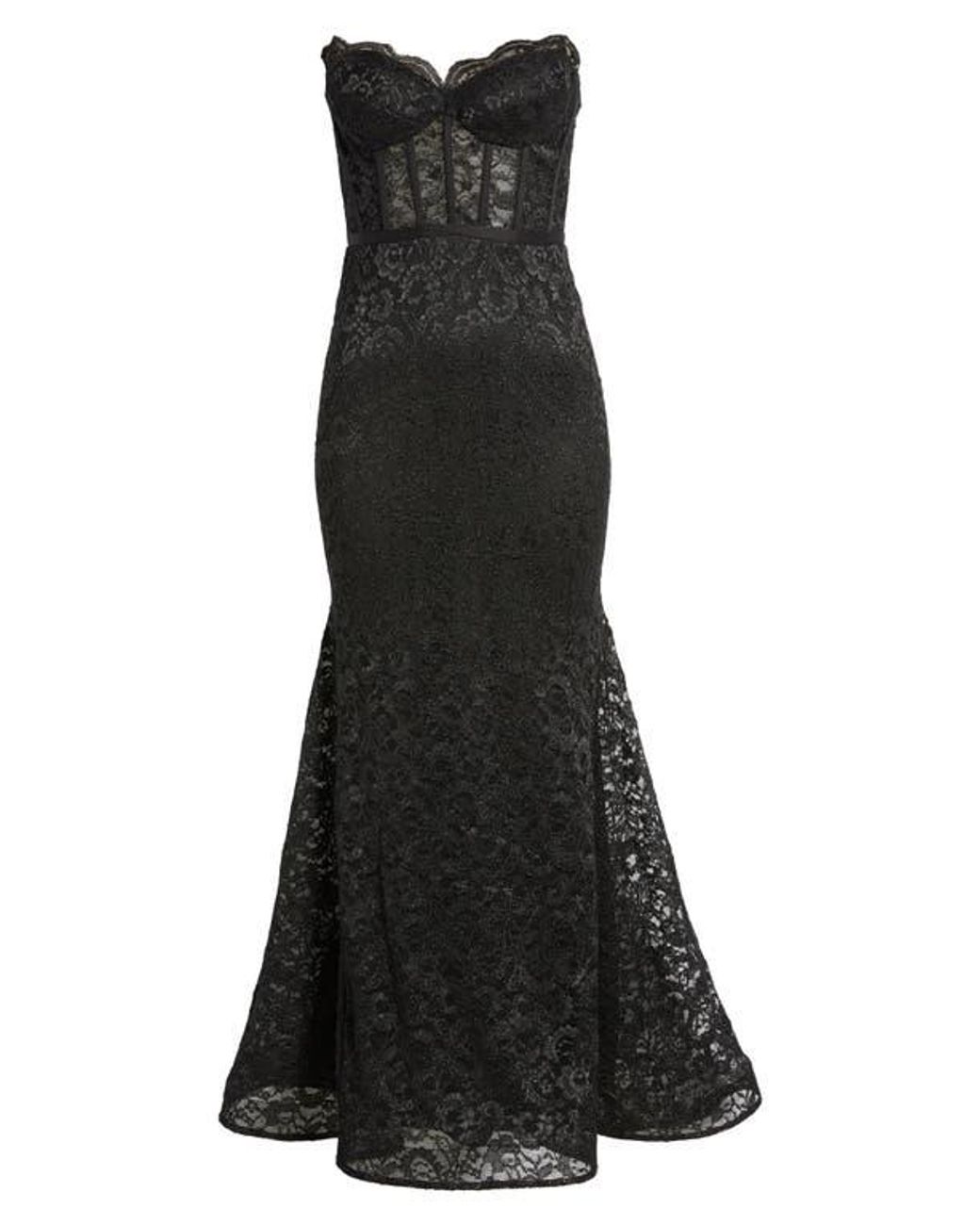 Morgan Co. Glitter Lace Strapless Mermaid Gown in Black Lyst
