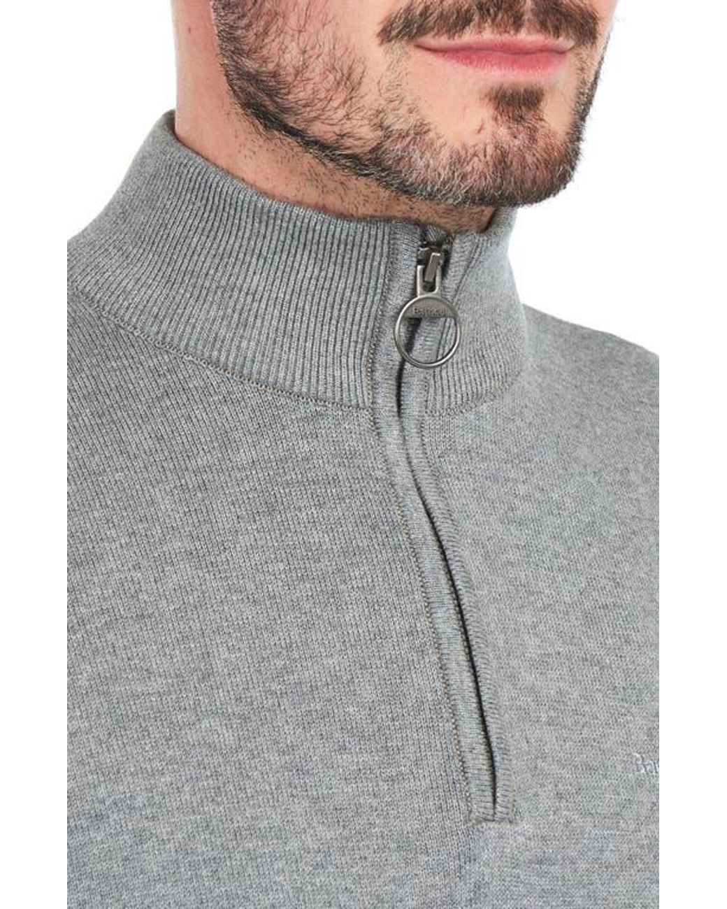 Barbour Gray Cotton Half Zip Sweater for men