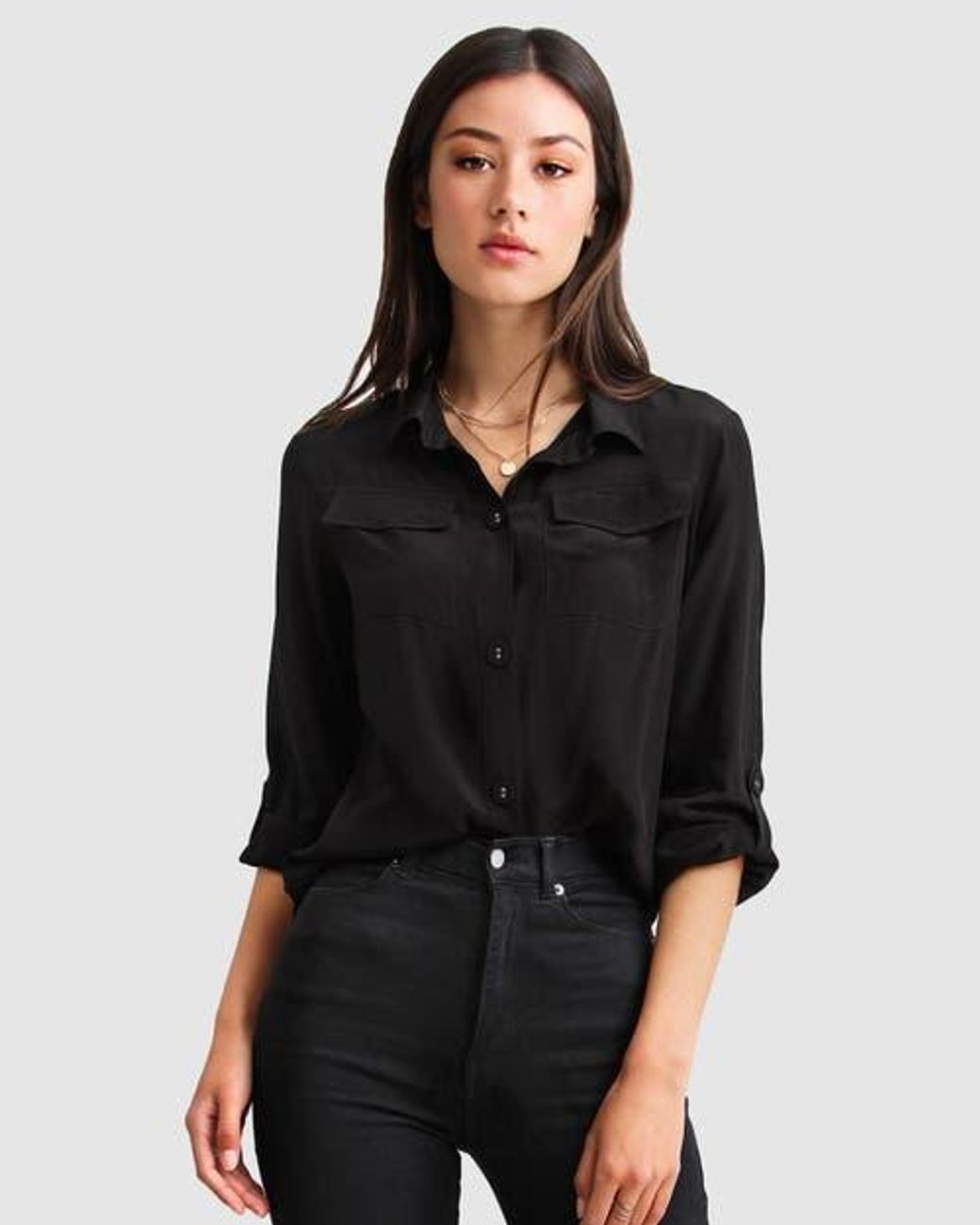 Belle & Bloom Black Eclipse Rolled Sleeve Blouse