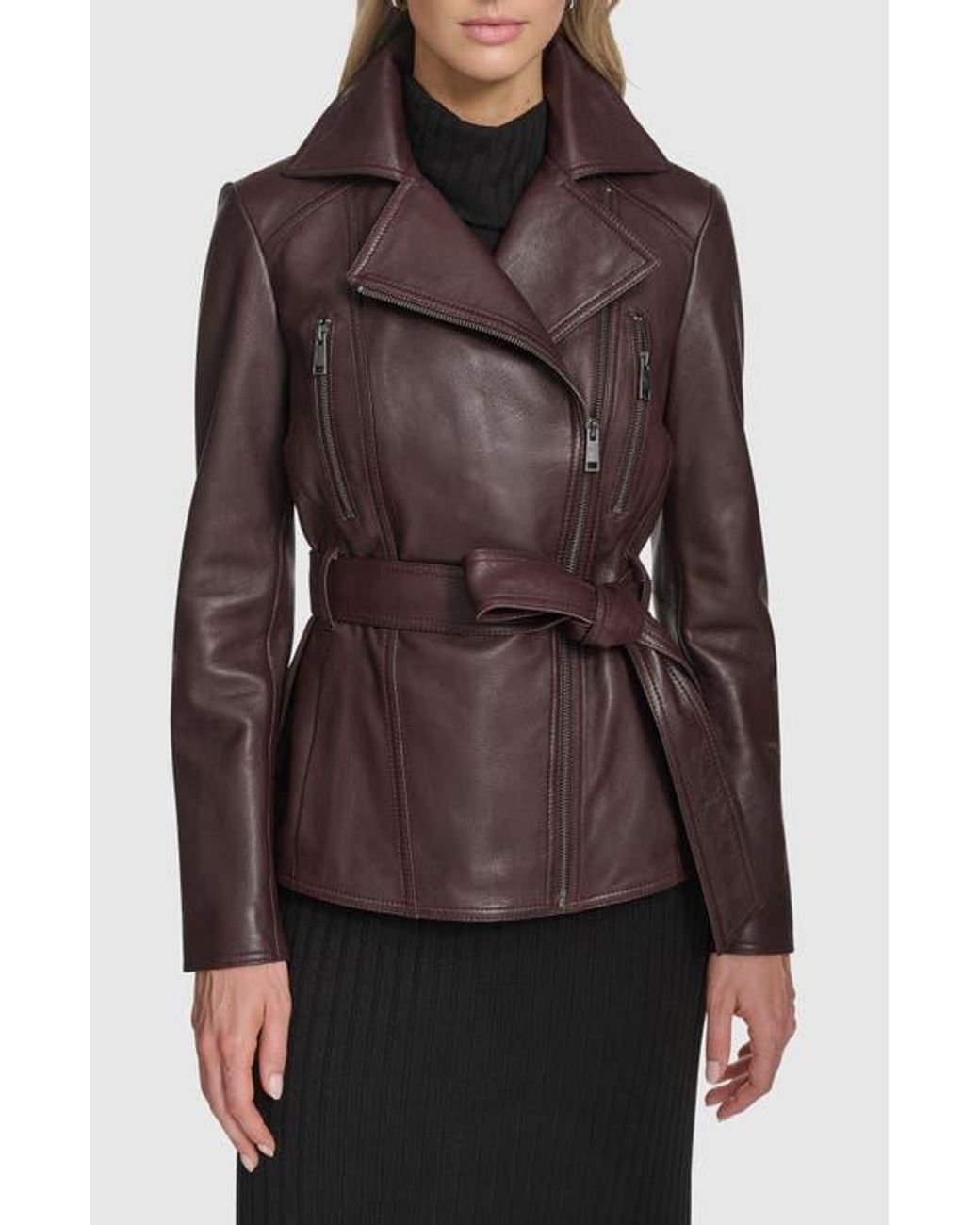 Andrew Marc Brown Leather Trench Jacket