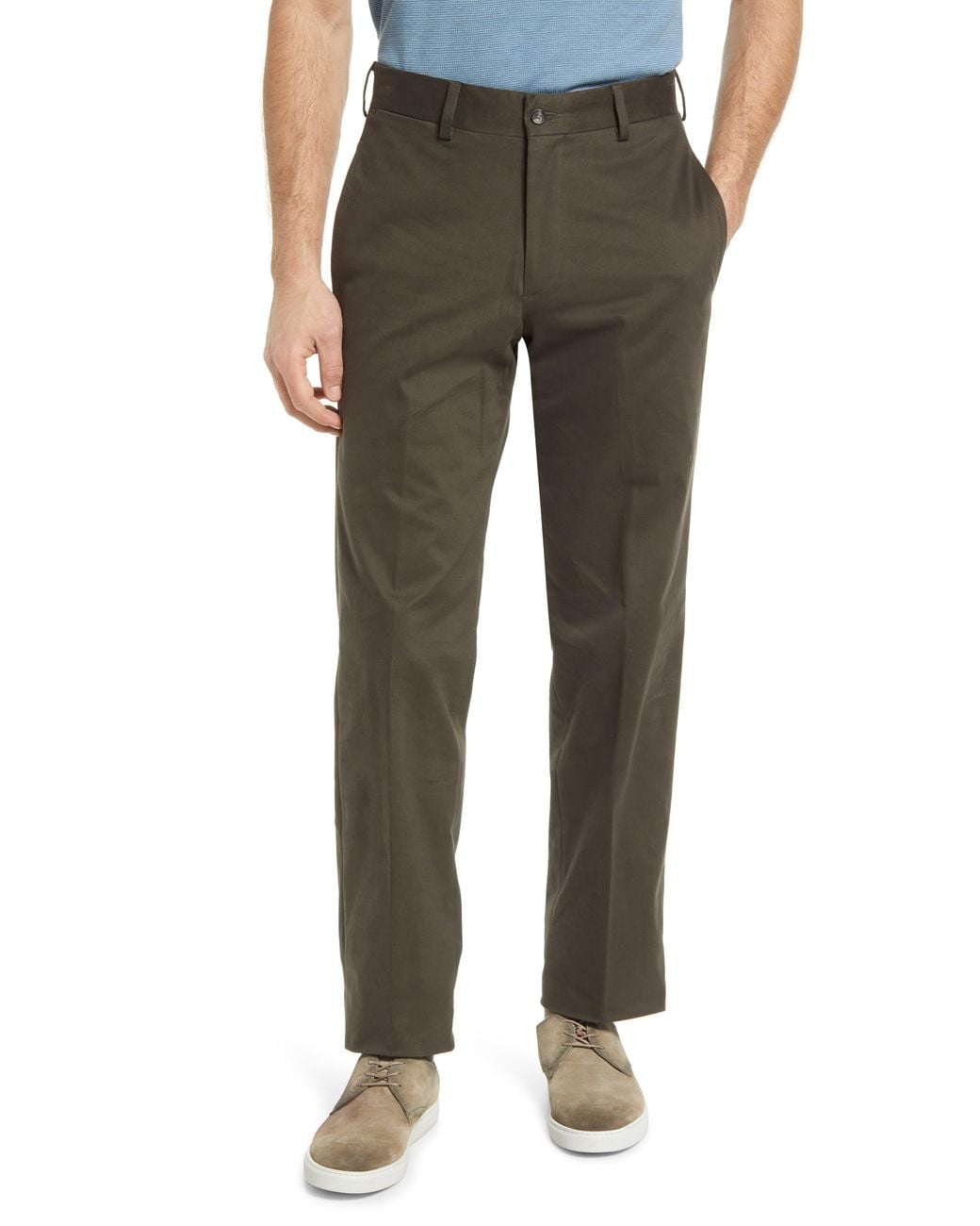 Berle Green Charleston Khakis Flat Front Stretch Sateen Pants for men