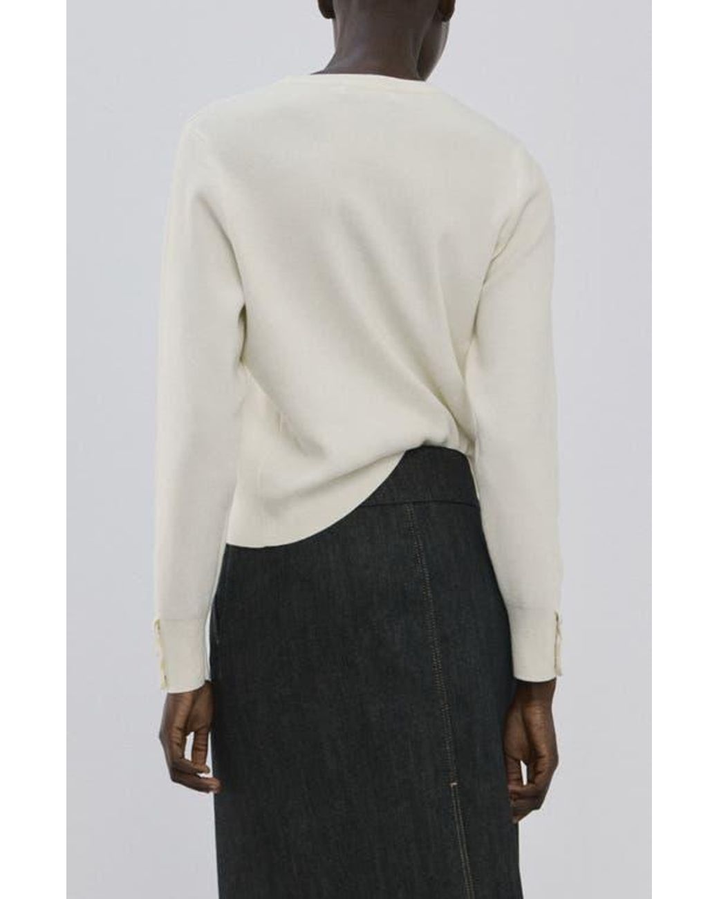 Mango White Button Cuff Sweater