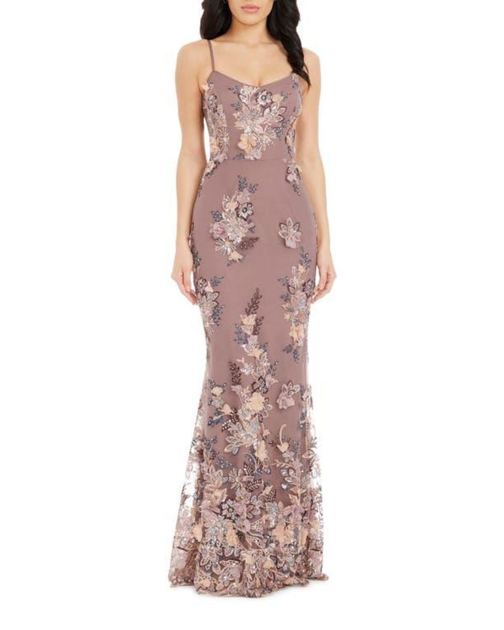open lace back dress Sandra Floral Gown  Dress the Population