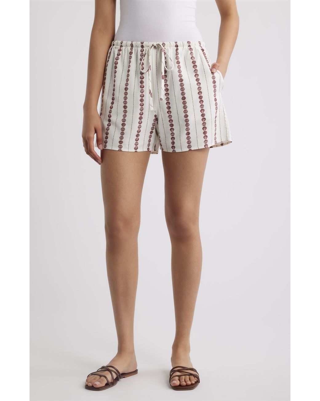 Cloth & Stone White Shell Print Drawstring Shorts